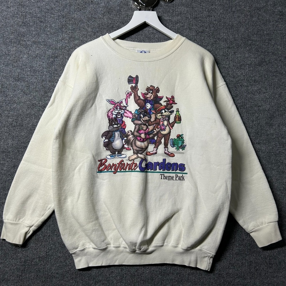 VTG Alstyle Bonfante Gardens Sweatshirt Men's Cream Crewneck Graphic Y2K - Large